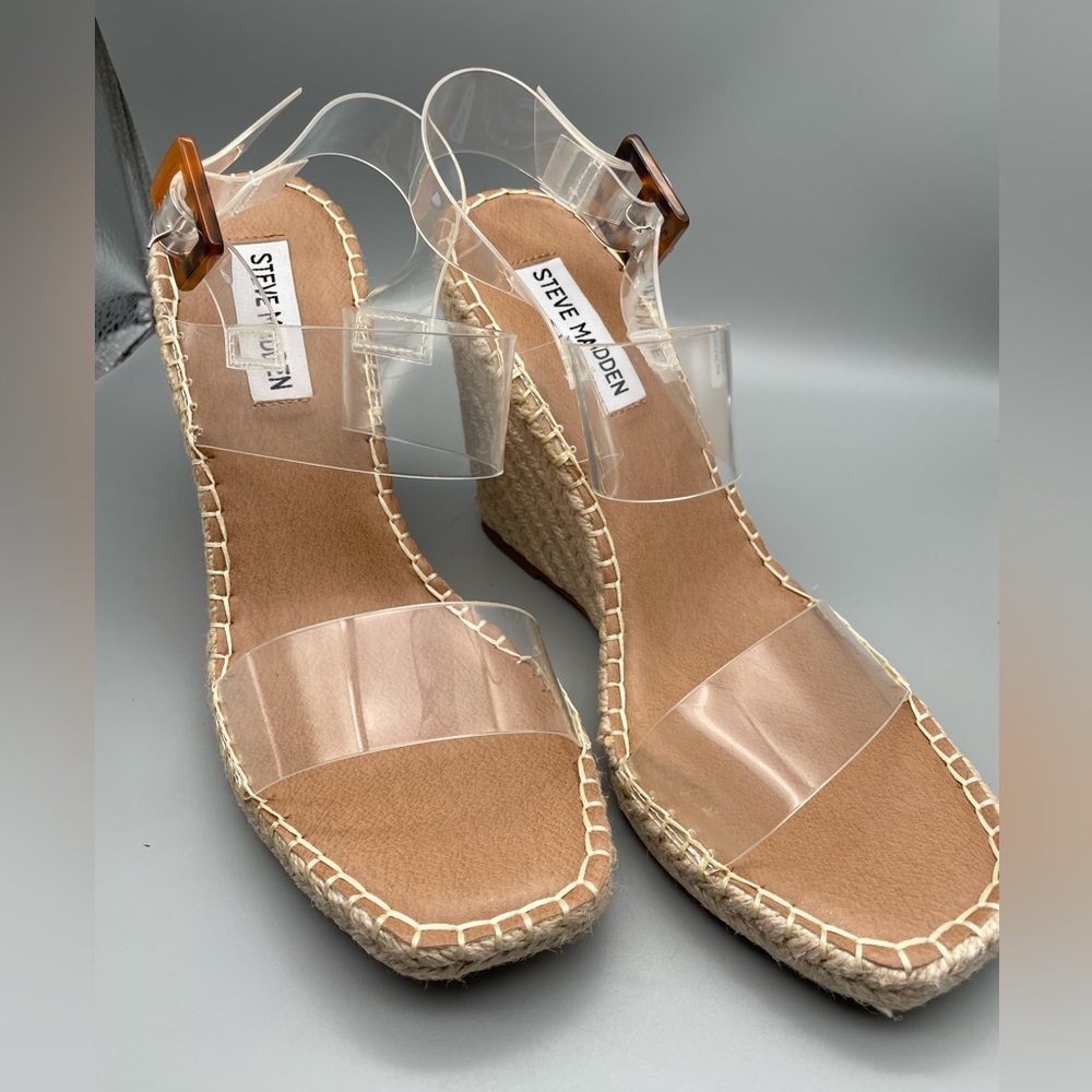 Steve Madden clear strapped with wicker heels sandals